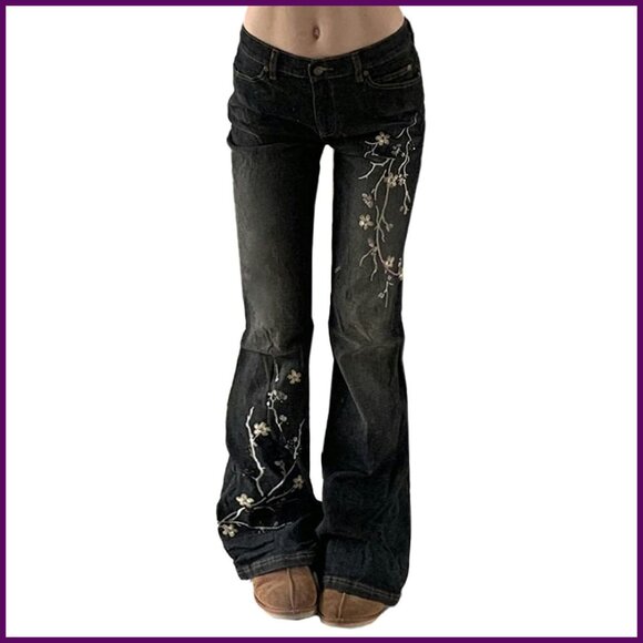 Y2K Vintage Bell Bottom Jeans Low Waist Flare Bootcut Embroidery